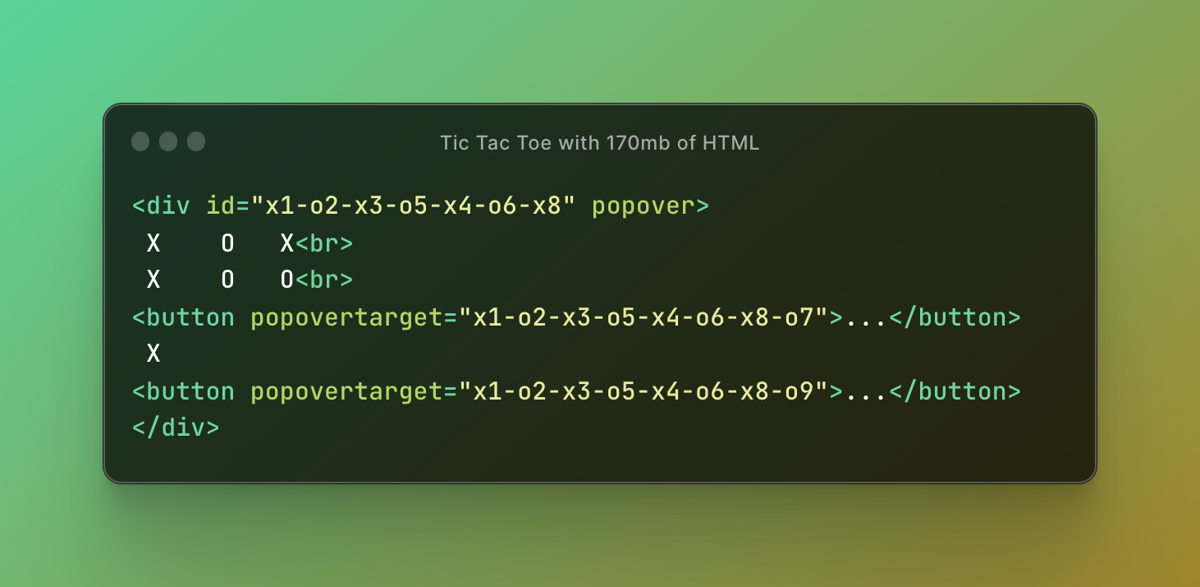 Some HTML showing popovers to construct a Tic Tac Toe board